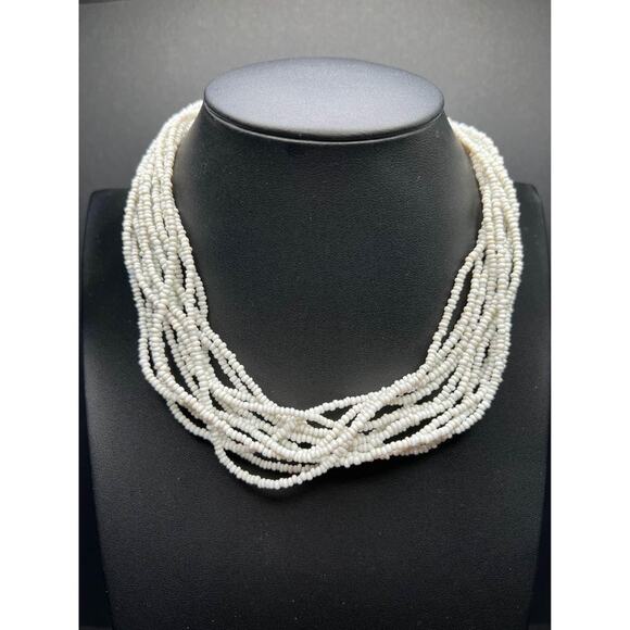 Vintage Multistring White Beaded Choker - Picture 1 of 6